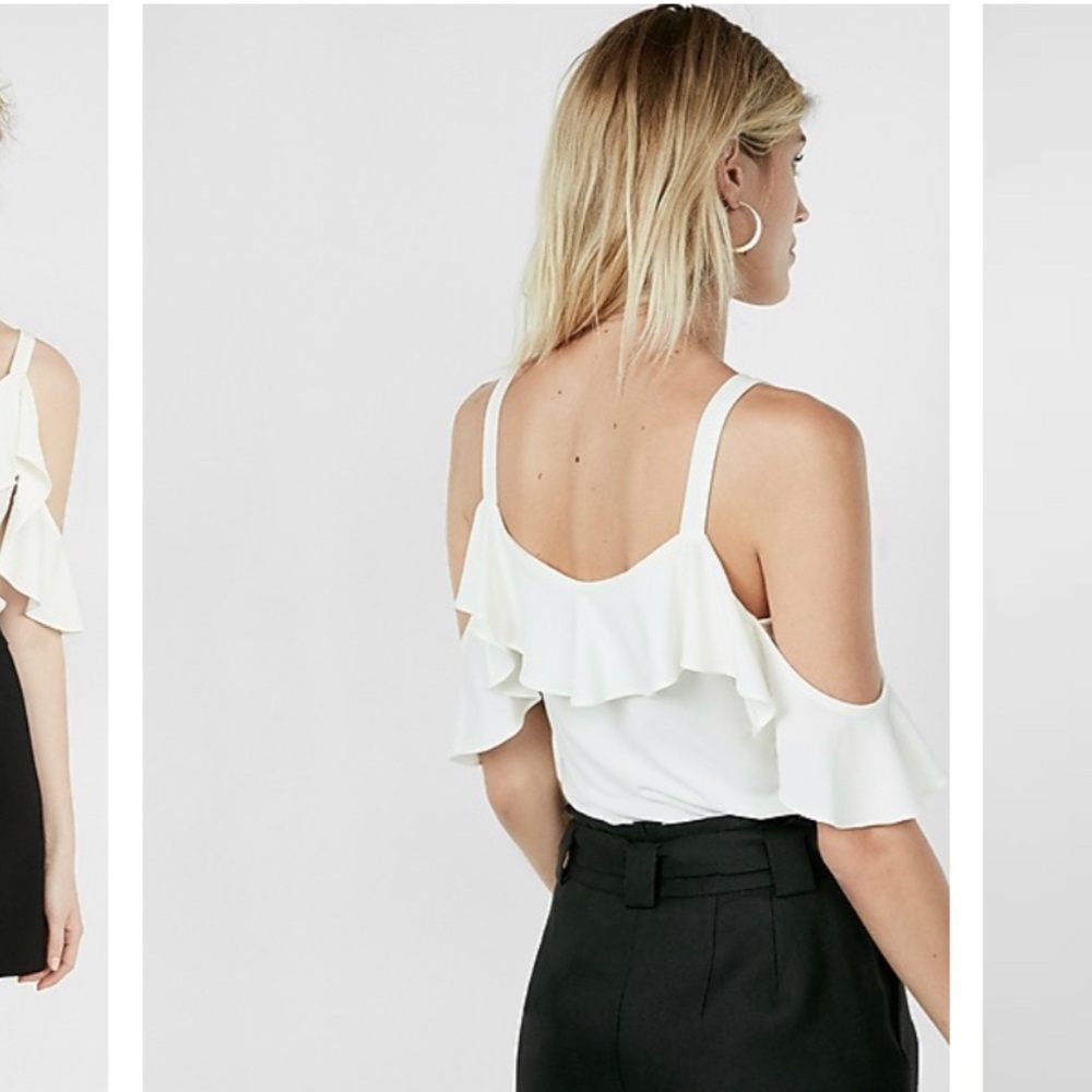 Express Ruffle Overlay Cold Shoulder Blouse - Picture 5 of 5